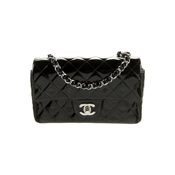 Chanel Black Quilted Patent Leather Chain Link Medium Double Designer Handbag - Picture 3 of 14
